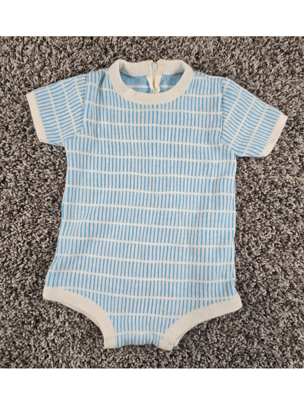 Vintage 1970s Baby Boys Sz 12M Short Sleeve Knit T Shirt Top Blue White Striped